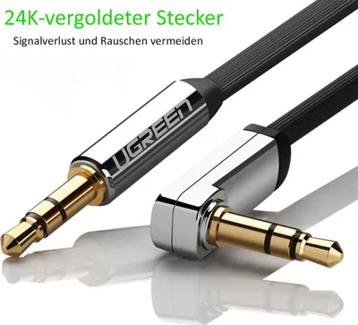 Immagine prodotto di UGREEN mini jack 3,5 mm AUX cavo piatto con gomito 1 m (nero)