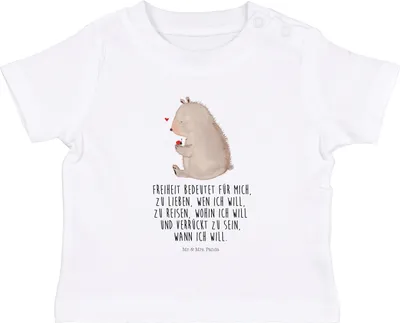 Produktbild von Mr. & Mrs. Panda Babyshirt Bär Marienkäfer 6. - 12. Monat - Weiß - Geschenk,  T-Shirt, Baby, Liebe, Teddy, Kurzarmshirt, Kleinkind, Kinder Shirt, Freiheit, Motivation