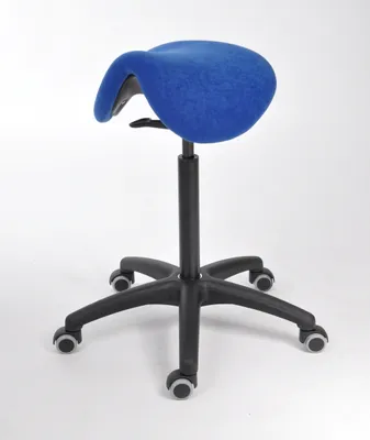 Produktbild von Sattelhocker Lexington mit Sitzneige | Sitzhöhe 49-68cm | Ø 63cm | Tragfähigkeit 110kg | Polstersitze | Kunststoff-Fußkreuz mit Rollen | Blau