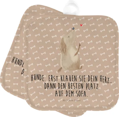 Produktbild von Mr. & Mrs. Panda Topflappen Hund Liebe - Hundeglück - Geschenk, Kochlappen, Set, Hunde, Herz, Ofenlappen, Sprüche, Topfuntersetzer, topfhalter