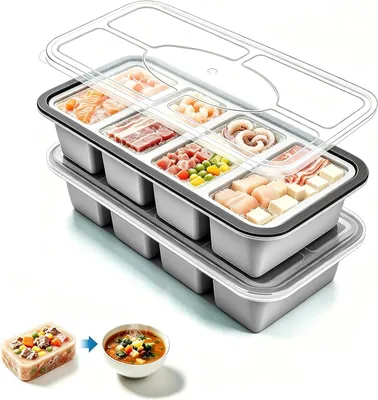 Produktbild von Eiswürfelform mit Deckel, Silikon, Suppenbehälter zum Einfrieren, 4 Stück – Set mit 2