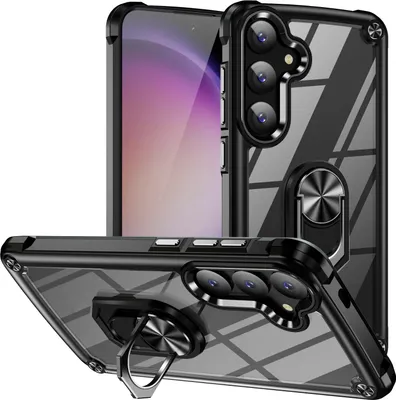 Image de Pour Samsung Galaxy S25 Plus 5G : coque en TPU + PC avec protection d'objectif et anneau, noir