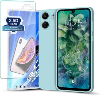 Produktbild von Hülle für Xiaomi Redmi 13C mit 9H Displayglas Displayschutz Plus Case Cover Bumper Silikon Softgrip Schutzhülle Farbe: Hellblau