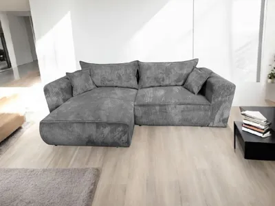 Produktbild von Ecksofa Laura 260x255 couch Hellgrau Cord mit Schlaffunktion bettkasten Poso 110 Links