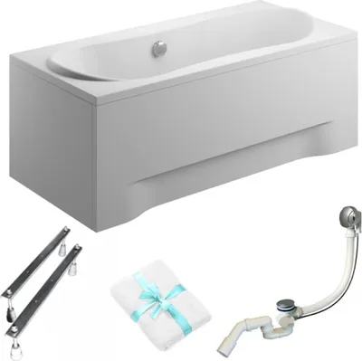 Zdjęcie produktu dla Wanna prostokątna 170x80 Long Polimat z Chromowanym Syfonem 5w1 - Stylowa i Trwała, Idealna do twojej łazienki, Antybakteryjna Powłoka