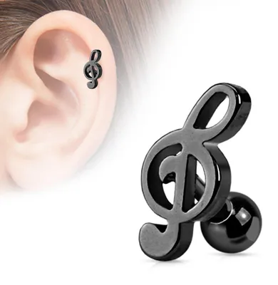 Produktbild von Helix & Tragus Ohr Piercing „Notenschlüssel“ Schwarz