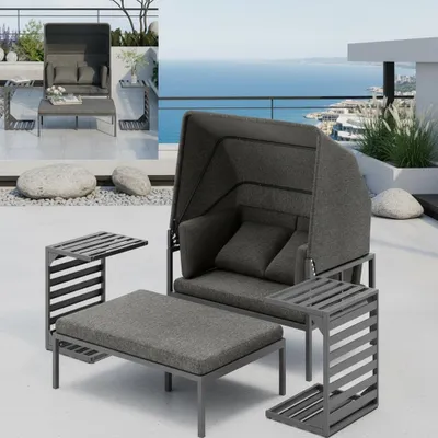 Zdjęcie produktu dla Mucola leżak ogrodowy aluminiowy leżak z baldachimem odporny na warunki atmosferyczne leżak plażowy leżak meble ogrodowe sofa leżak leżak zewnętrzny