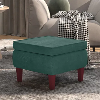 Immagine prodotto di The Living Store Sgabello con gambe in legno in velluto verde scuro