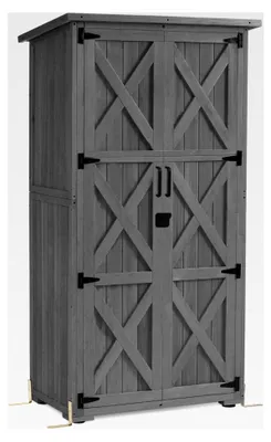 Produktbild von Gartenschrank aus Holz, kleines wetterfestes Gartenhaus, Gerätehaus für den Außenbereich, Balkon und Terrasse, 55×90×169 cm