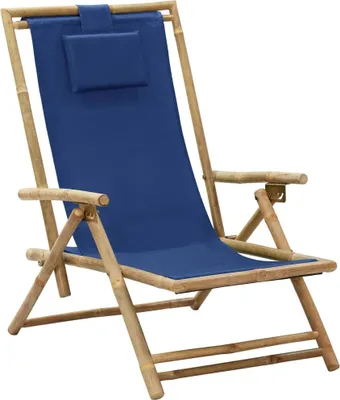 Image de Chaise de relaxation inclinable bleu marine bambou et tissu