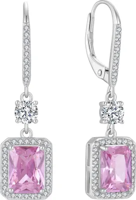 Image de FJ carré coupe princesse Boucles d'oreilles pendantes 925 argent rose Tourmaline