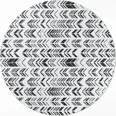 Produktbild von Indische Boho-Feder und Pfeil-Muster – Vinyl Fußmatte – Ø 120cm – Rutschfest – Pflegeleicht & Langlebig