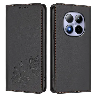 Obrázek produktu pro Kožené pouzdro pro Xiaomi Redmi Note 15 Pro 4G, motýlí ražbou, peněženkové flip pouzdro se stojánkem Černá