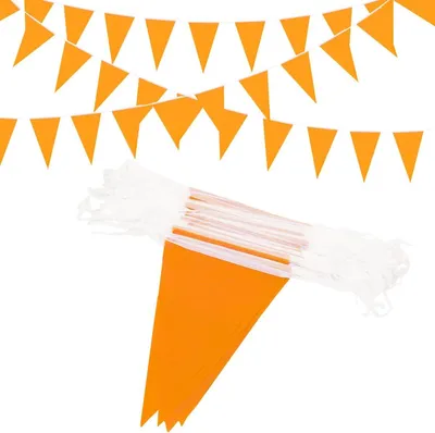 Imagen del producto de Guirnalda de banderines de tela, 50 metros de largo, 100 banderines de color naranja, para decoración de fiestas