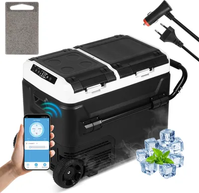 Produktbild von Clanmacy Kompressor Kühlbox 50 Liter mit Rollen, Elektrische Gefrierbox mit APP-Steuerung zum Kühlen, Kühlschrank Einfrieren & Warmhalten Kühlschrank bis -20 °C