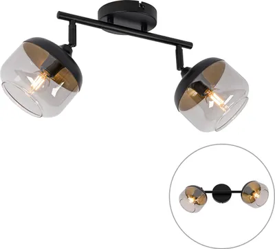 Produktbild von QAZQA - Design Design-Spot I Spotlight I Deckenspot I Deckenstrahler I Strahler I Lampe I Leuchte schwarz mit Gold I Messing und Rauchglas 2-flammig-flammig – Kyan I Wohnzimmer I Schlafzimmer - Längli