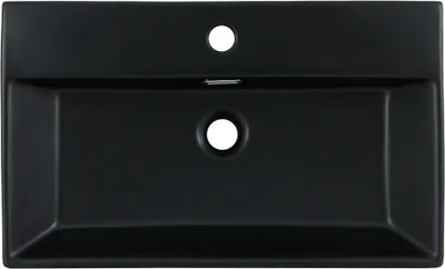 Produktbild von LuxeBath Aufsatzwaschbecken Keramik Schwarz matt Eckig 60,6x36,5x13 cm mit Überlauf und Armaturenloch