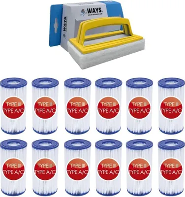 Produktbild von Bestway - Typ-III-Filter geeignet für Filterpumpe 58389 - 12 Stück & WAYS Scheuerbürste