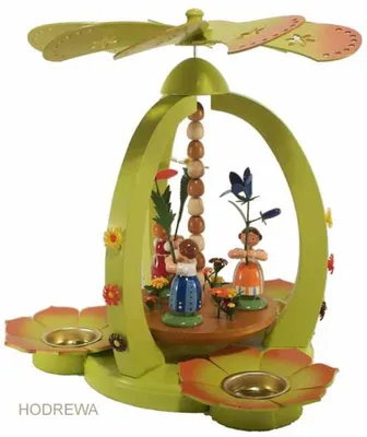 Produktbild von Osterdekoration Pyramide mit 3 Blumenkinder bunt Höhe 28cm NEU