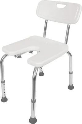 Zdjęcie produktu dla Krzesełko prysznicowe Alberts | w kształcie litery U, z regulacją wysokości | tworzywo sztuczne, białe | 400 x 380 mm