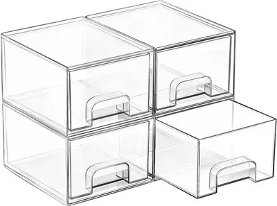 Immagine prodotto di Organizer per trucchi in acrilico a 4 scomparti, organizer impilabile per cassetti, organizer trasparente per cassetti da bagno