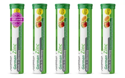 Produktbild von German Zink Brausetabletten 5x20 Stk. Pfirsich-Maracuja Geschmack - 5 mg Zink Zuckerfrei - T&D Pharma – Germany