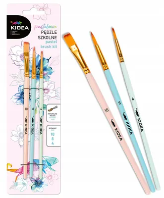 Produktbild von Kidea Schulpinsel-Set mit 3 Pastellpinseln