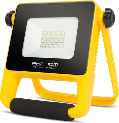 Immagine prodotto di Lampada da lavoro pieghevole - LED 10 W - ~500 lm - 6000 K - 2200 mAh Li-Ion - Ricaricabile - Base pieghevole e gancio di sospensione - IP65 - Compatta e portatile - Nero/giallo - 150×160×32 mm - Cavo DC5.5-USB-A da 100 cm incluso [18615]