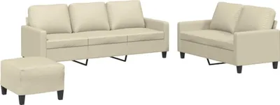 Produktbild von 3-tlg. Sofagarnitur mit Kissen Creme Kunstleder
