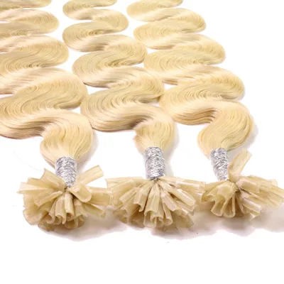 Produktbild von hair2heart Extensions Echthaar Bondings Gewellt - 25 Strähnen 0.5g 40cm 9/0 lichtblond