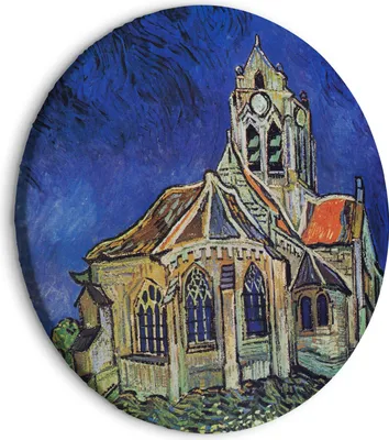 Zdjęcie produktu dla Okrągłe obrazy 80x80 cm Vincent van Gogh obraz na płótnie 1 sztuka nowoczesna grafika ścienna XXL dekoracja ścienna obraz ścienny kościół w Auvers architektura l-G-10019-bc-a