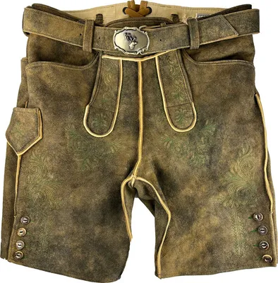 Produktbild von Buchberger Kurze Lederhose "Karl 1" mit Gürtel | Hirschleder Torf Grüner Stick Größe: 58