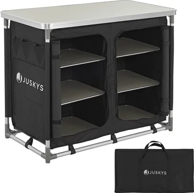 Zdjęcie produktu dla Składana kuchnia kempingowa 300501, kompaktowa, składana, z blatem roboczym i torbą, szara, 97 x 50 x 78 cm