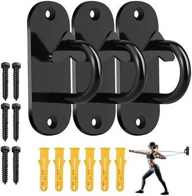 Productafbeelding van Deuranker voor weerstandsbanden - Wandhaak voor suspensietrainer - Plafondhaak van staal - Maximaal 150 kg - Set van 3 haakankers - Afmetingen 10,5 x 4 x 6,2 cm