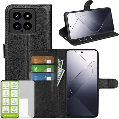 Obrázek produktu pro Pro Xiaomi 14 mobilní telefon pouzdro černé pouzdro umělá kůže pouzdro + H9 tvrdé sklo