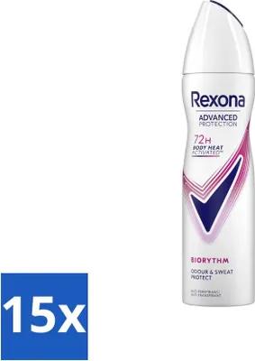 Zdjęcie produktu dla Rexona Dezodorant w sprayu Advanced Protection Ultra Dry Biorhythm 150 ml – opakowanie ekonomiczne – 15 sztuk