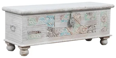 Image de Marrakech Banc vintage en bois avec espace de rangement 116cm | Coffre en bois avec couvercle Apala comme meuble de chambre à coucher salon | Banc de chaussures avec assise pour le couloir comme meuble d'entrée