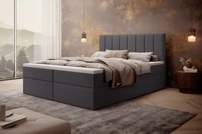 Produktbild von MyBed Allen Boxspringbett Polsterbett mit Kopfteil Bettkasten 180x200 7-Zonen Taschenmatratze H4 Topper Dunkelgrau