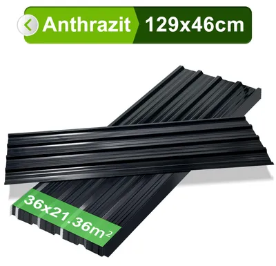 Immagine prodotto di ISOISL, 12 lastre in acciaio zincato per tetti, spessore 0,25 mm, dimensioni 129 x 46 cm, colore antracite, copertura di circa 7 m²