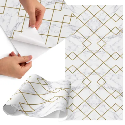 Produktbild von Möbelfolie 50x100 cm - Klebefolie Möbel - Selbstklebende Folie - Folie für Möbel - Möbelfolie Küche - Klebefolie Küche - Möbelfolie Schrank - Wasserdicht - Abwaschbar - Selbstklebend - Luftblasenfrei - Rückstandslos entfernbar - Marmorgeometrie