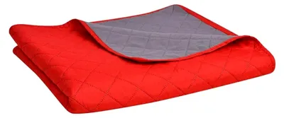 Produktbild von Zweiseitige Steppdecke in Rot und Grau, Baumwoll-Quilt für Doppelbetten, Patchwork-Design, Mikrofaser mit PP-Baumwollfüllung, Maschinenwaschbar, 220x240 cm
