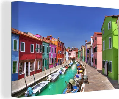 Produktbild von OneMillionCanvasses® - Leinwandbilder - 140x90 cm, Bunte Häuser auf der italienischen Insel Burano, Wandbilder Kunstdruck Wanddekoration - Foto auf Leinwand - Gemälde auf Holzrahmen