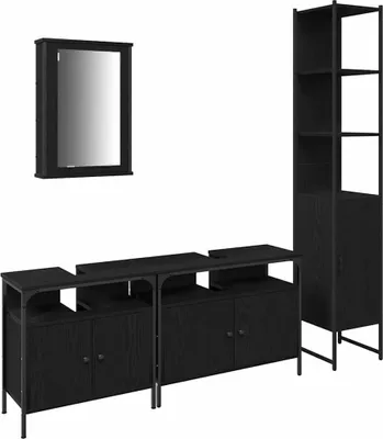 Produktbild von Badezimmermöbel-Set 4 pcs Schwarz Eichen-Optik Holzwerkstoff