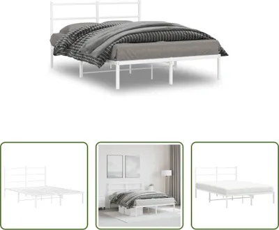 Produktbild von The Living Store Bettgestell mit Kopfteil Metall Weiß 140x200 cm