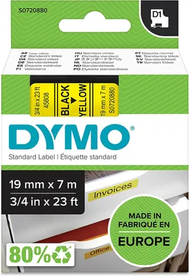 Image de Dymo D1 Ruban 19 mm x 7 m noir sur jaune 45808