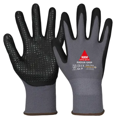 Immagine prodotto di HASE GUANTI DI SICUREZZA Guanti da lavoro con borchie, Padua Grip, EN 388, EN 420, taglia 9, grigio/nero