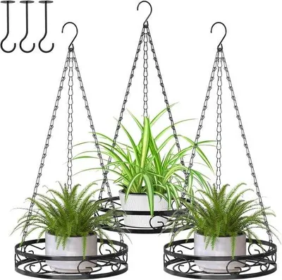 Image de Ensemble de pots de fleurs à suspendre - 3 pièces - noir - métal