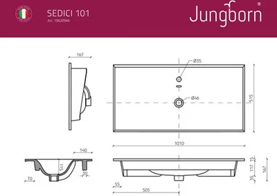 Produktbild von Jungborn Möbelwaschtisch SEDICI 101 x 51,5 cm weiß glänzend