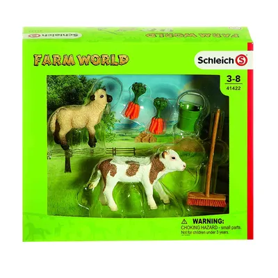 Produktbild von Schleich - Tierfiguren, Stallpflege mit Kalb und Schäfchen; 41422