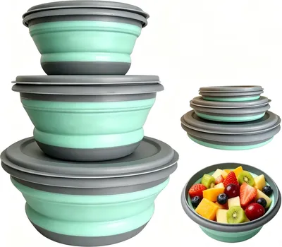 Produktbild von Faltbare Schüssel Set 3 Stück, Silikon, Für Camping, Reiseküche, Outdoor, Wandern